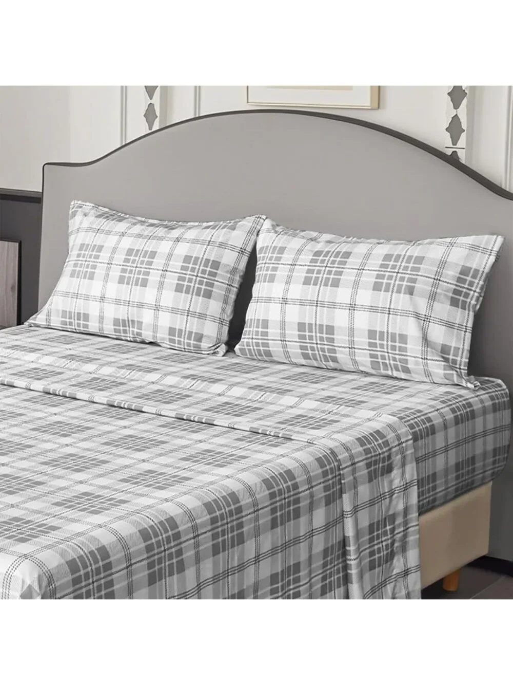 Cozy Plaid Queen Sheet Set, 4-Piece Ultra Soft Cooling Bedding, 16
